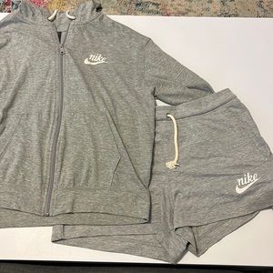 nike matching shorts and zip hoodie set